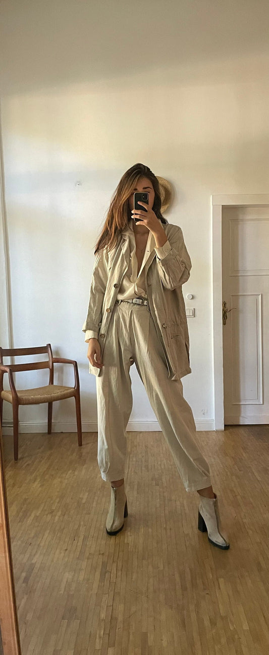 Vintage linen women blazer, Loose Linen Cardigan, Beige jacket for Women,