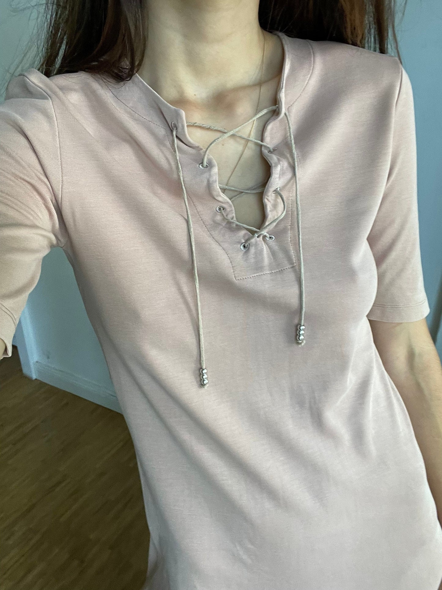 Vintage Drykorn A-line mini dress, Designer Summer clothing, Lightweight dusty pink short tunic dress,