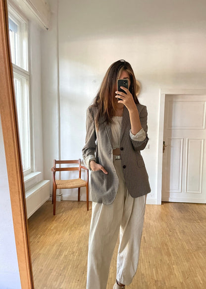 Vintage Drykorn Plaid Blazer In Brown Beige — back view