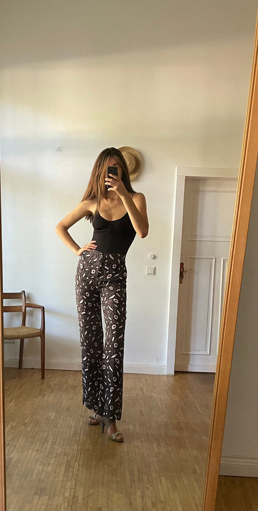 Dorothy Schumacher summer trousers, Designer low rise flares, Floral women pants, Vintage design clothing, Boot cut trousers, 00s pants