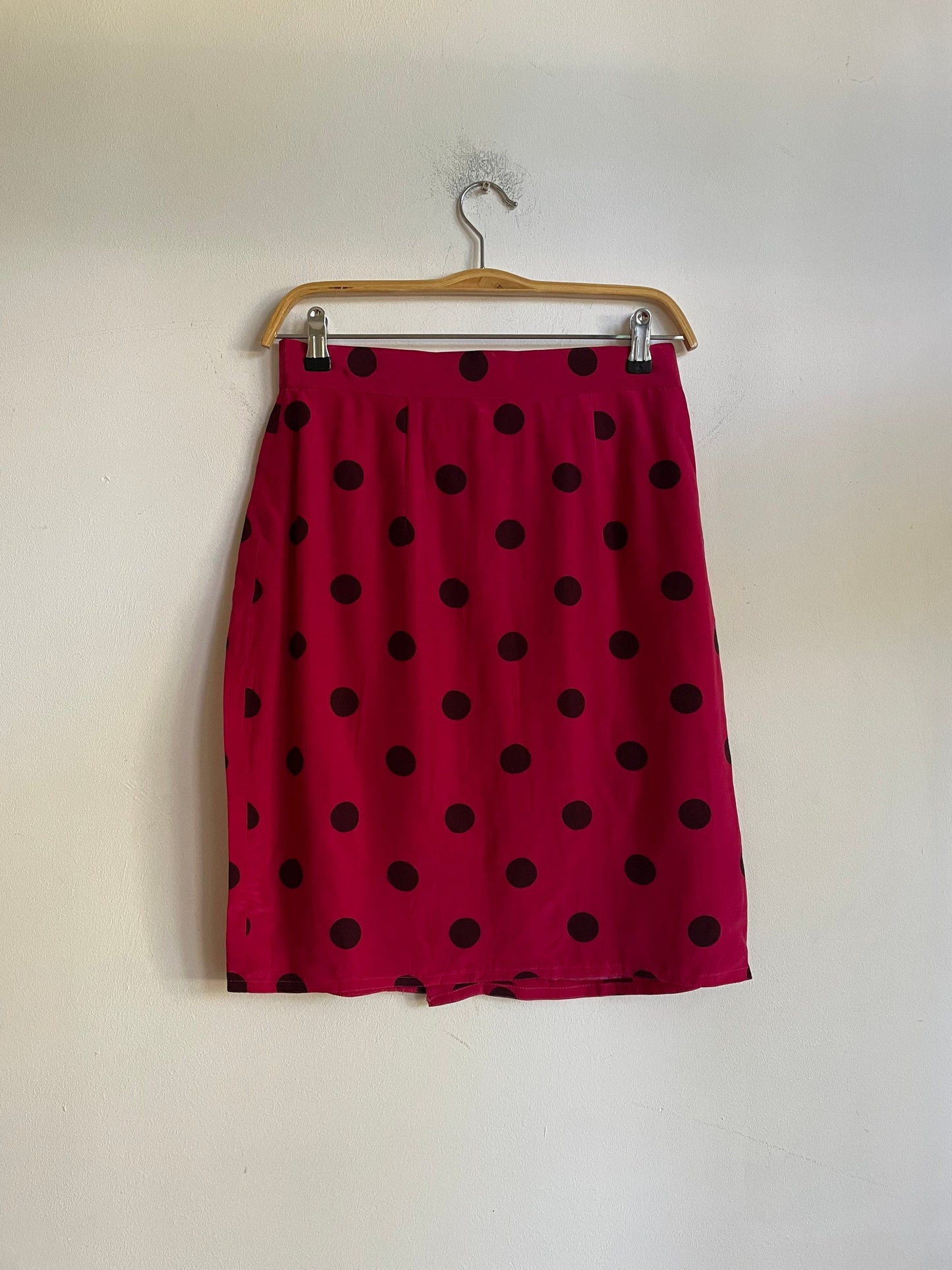 Vintage pink 100 % silk polka dot pencil skirt, Retro feminine high waist midi skirt, Festive midi skirt, 1940s - 1960s summer skirt, M