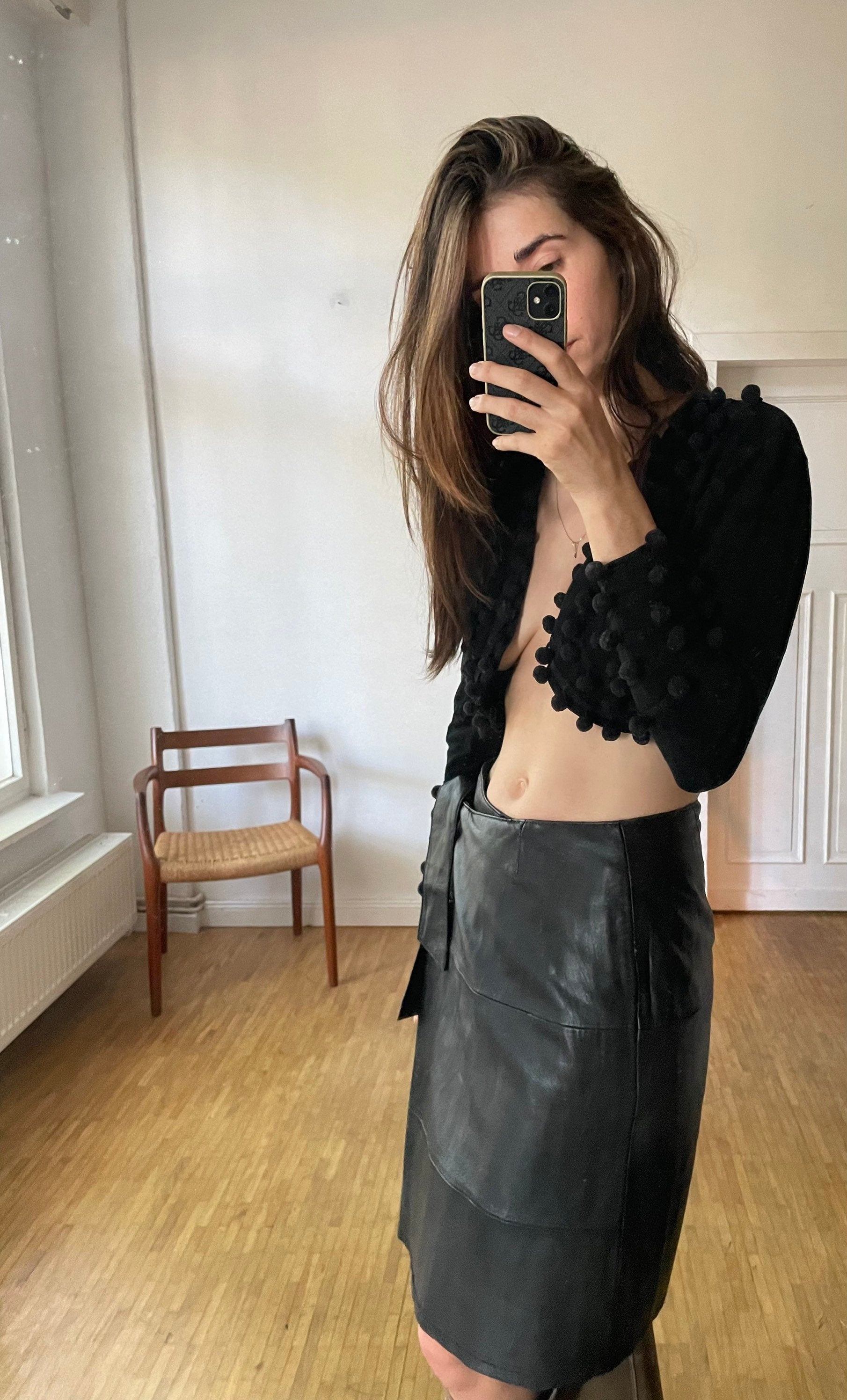 Vintage Black Leather Wrap Skirt – 90s Minimal Dream