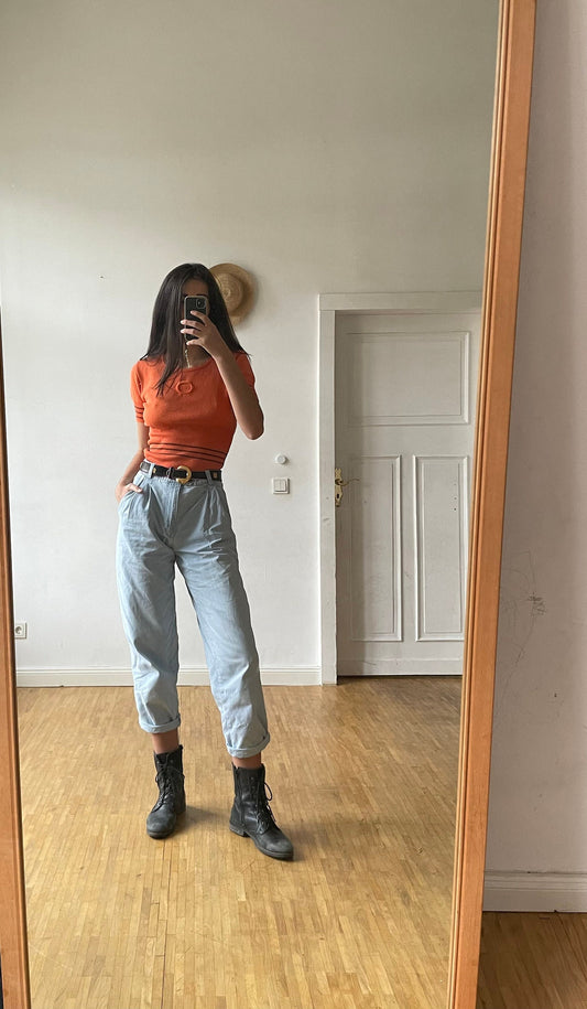 Vintage Iceberg orange tee, Wool t-shirt, Retro women's clothing, 90's top, Y2k aesthetic, S