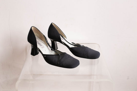 Vintage Gabor Mary Jane Heels Size 7, Black Elegant Block Heel Shoes, Retro Y2K Square Toe Formal Pumps