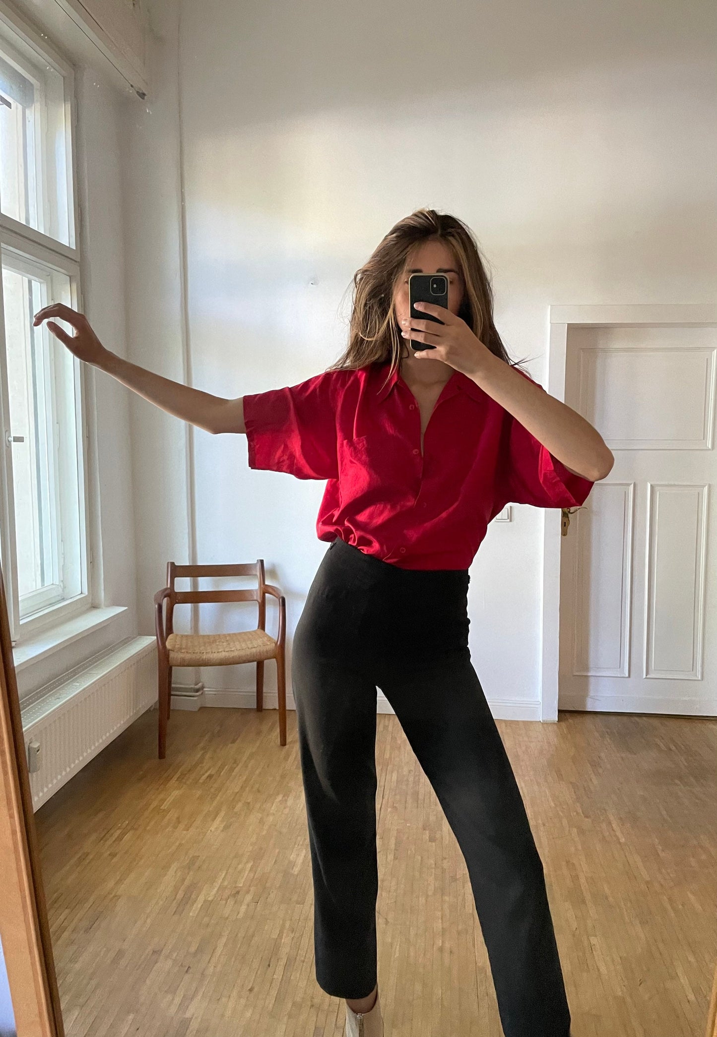 Vibrant Red Silk Oversized Blouse — additional view 8