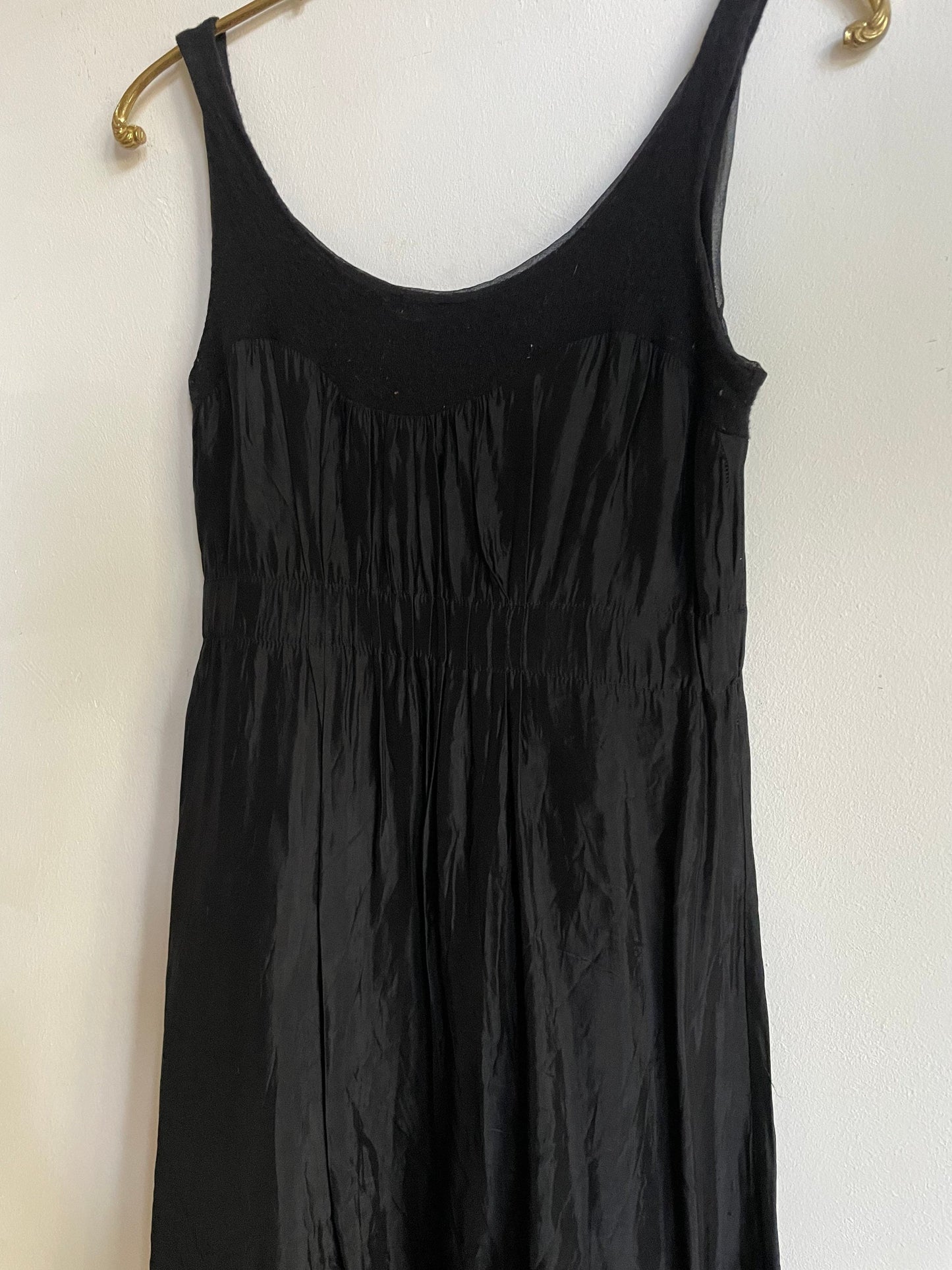 Dorothee Schumacher black mini dress – wool blend neckline, silk-feel body, size S, elegant party-ready fit