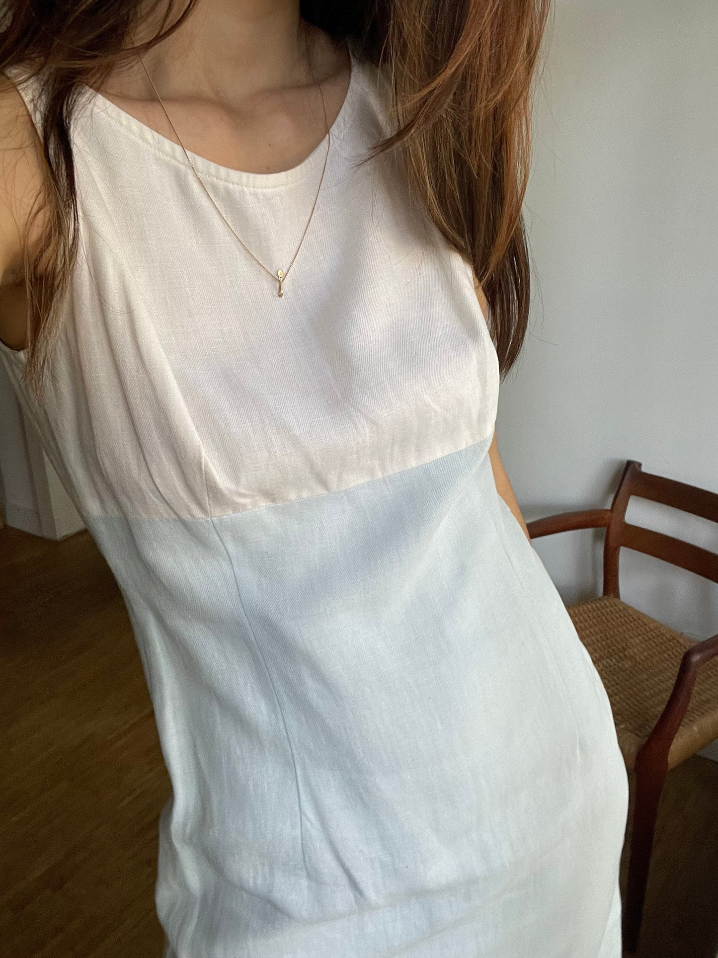 SCAPA light blue and white designer pencil dress, Linen summer dress,