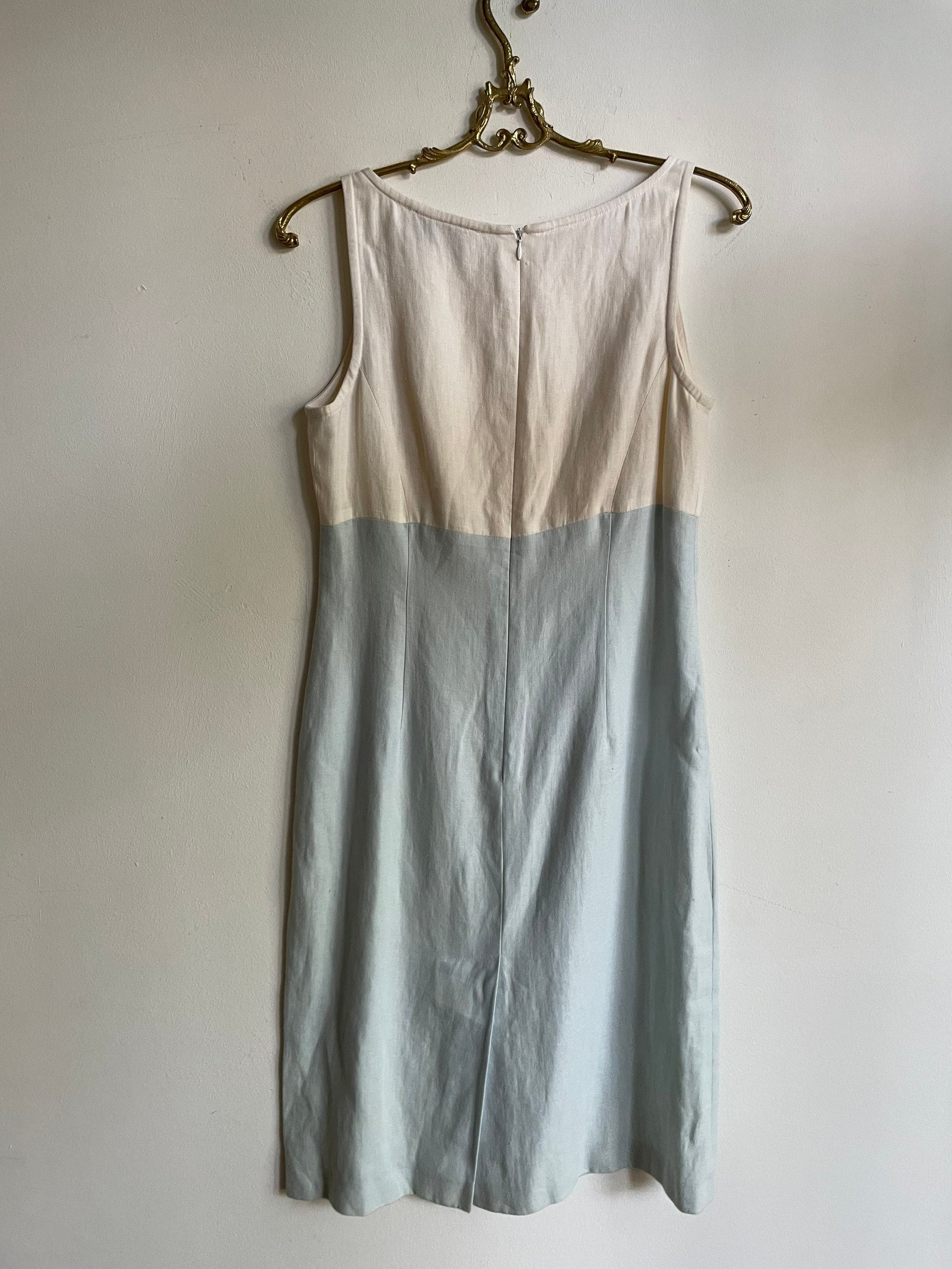 SCAPA light blue and white designer pencil dress, Linen summer dress,