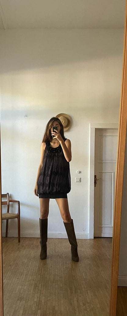 Purple Silk Patrizia Pepe bubble dress, Vintage designer embellished mini dress, Cute short dress, Formal dress with embellishments, S - M