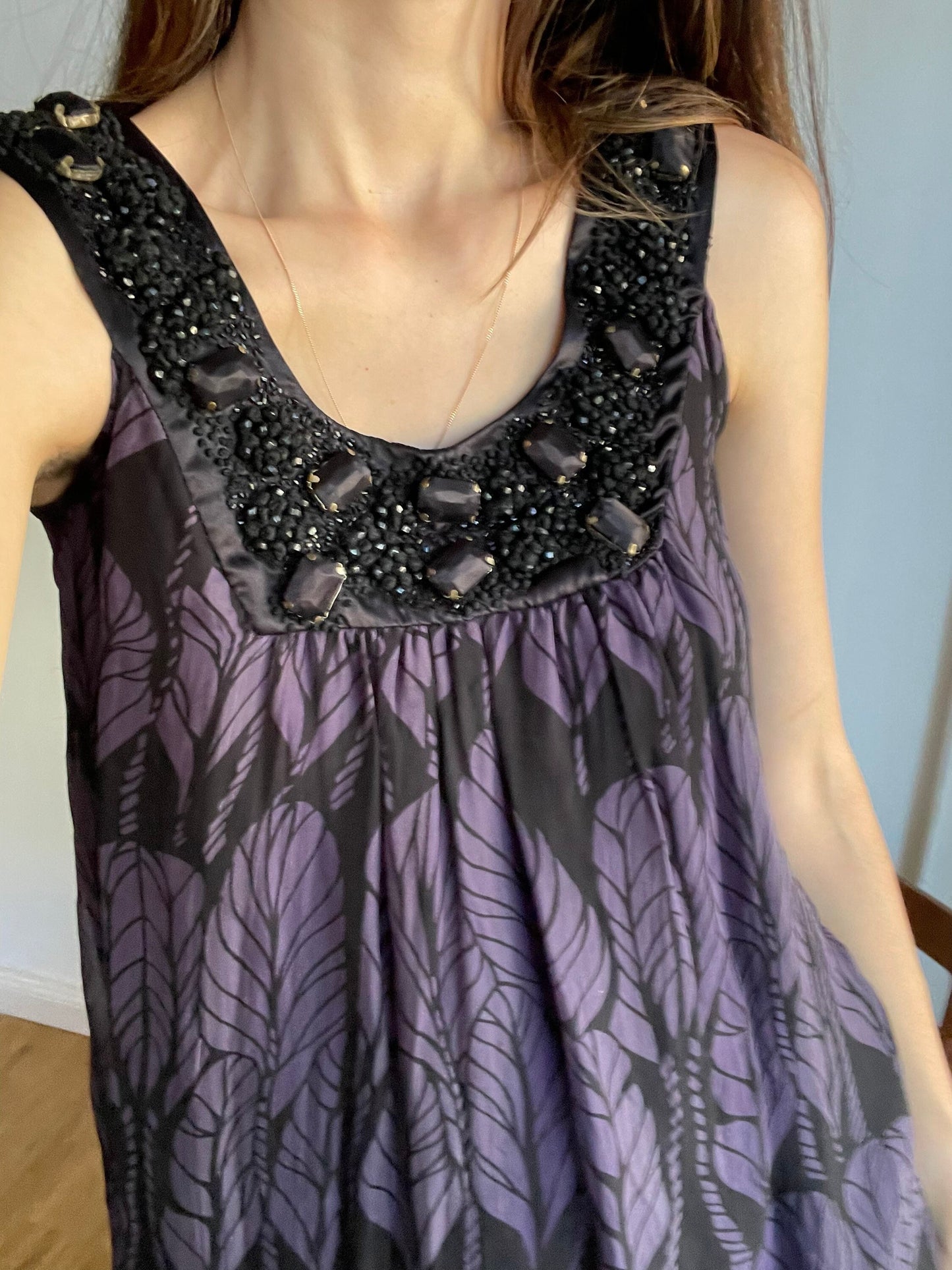 Purple Silk Patrizia Pepe bubble dress, Vintage designer embellished mini dress, Cute short dress, Formal dress with embellishments, S - M
