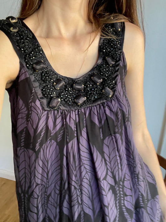 Purple Silk Patrizia Pepe bubble dress, Vintage designer embellished mini dress, Cute short dress, Formal dress with embellishments, S - M