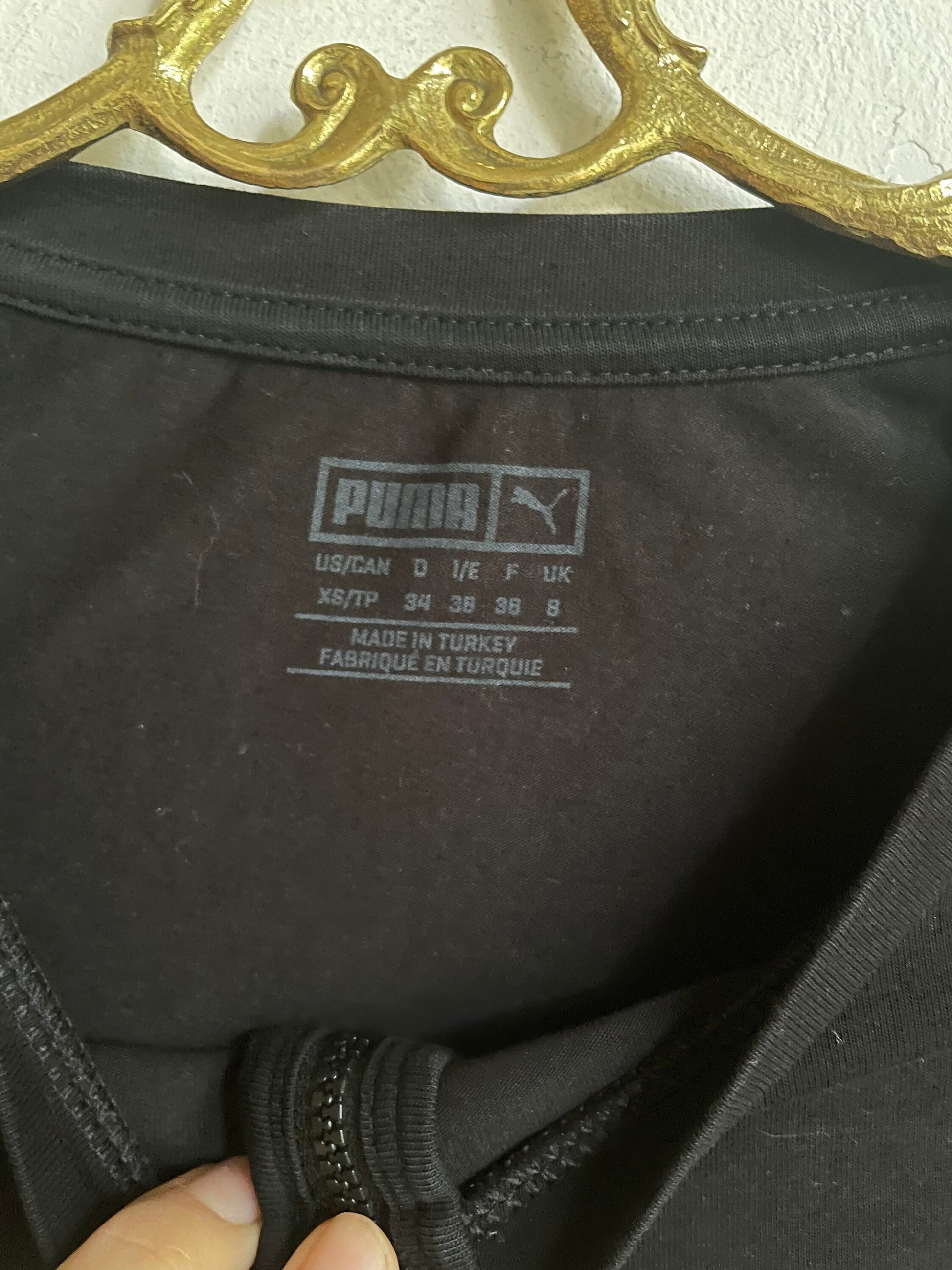 Vintage Puma Black & White Long Sleeve Bodysuit, Zipper Front Dance Leotard, Sporty Sexy High Waisted Top, Size 34 Cotton Elastane