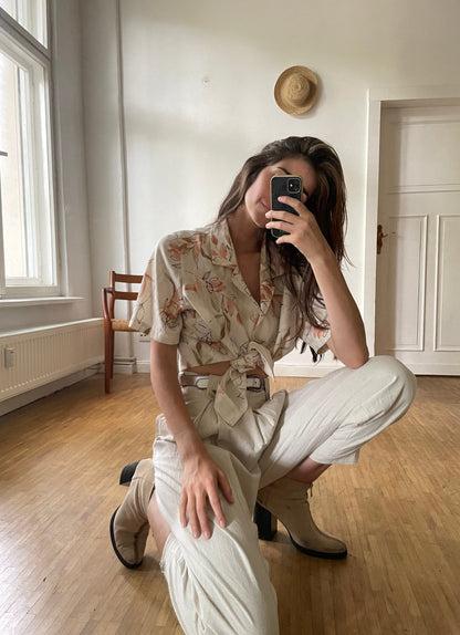 Vintage Floral Blouse, Romantic Short Sleeve Shirt, 100 Polyester