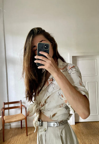 Vintage Floral Blouse, Romantic Short Sleeve Shirt, 100 Polyester