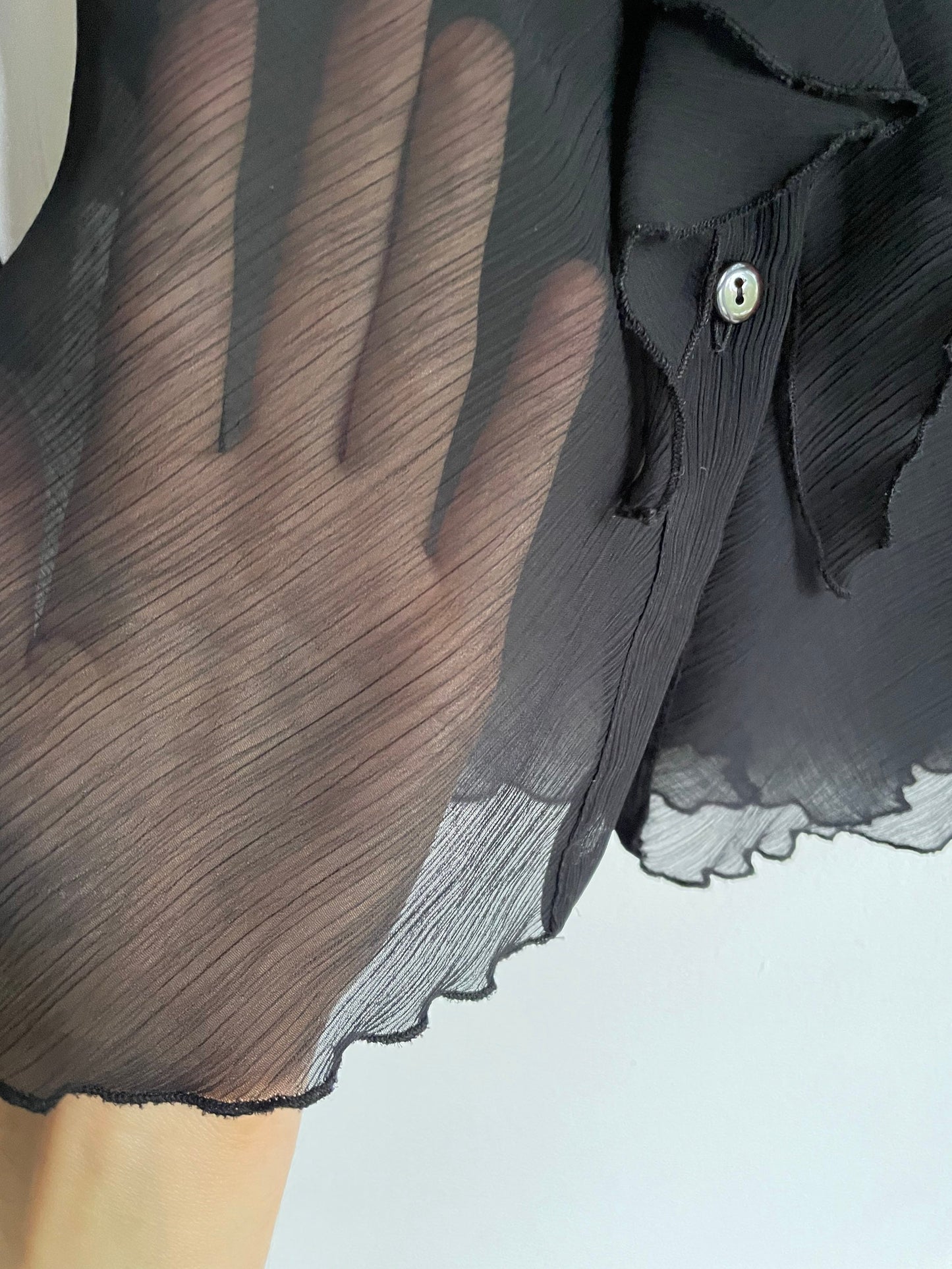 Sexy sheer black woman blouse, Ruffle button up shirt, Party outfit, Couture Punk shirt, See through shirt, Sexy blouse