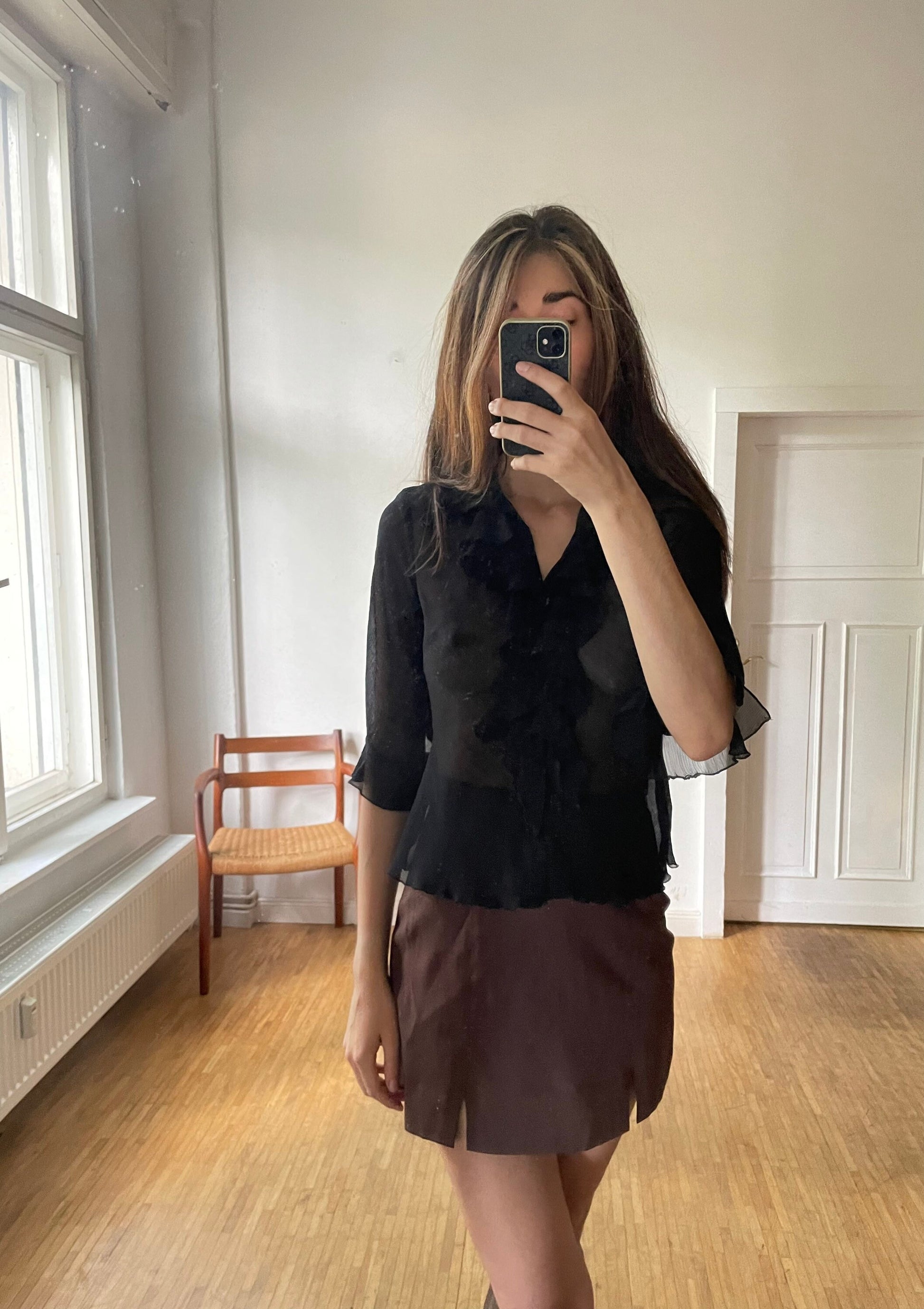 Sexy sheer black woman blouse, Ruffle button up shirt, Party outfit, Couture Punk shirt, See through shirt, Sexy blouse