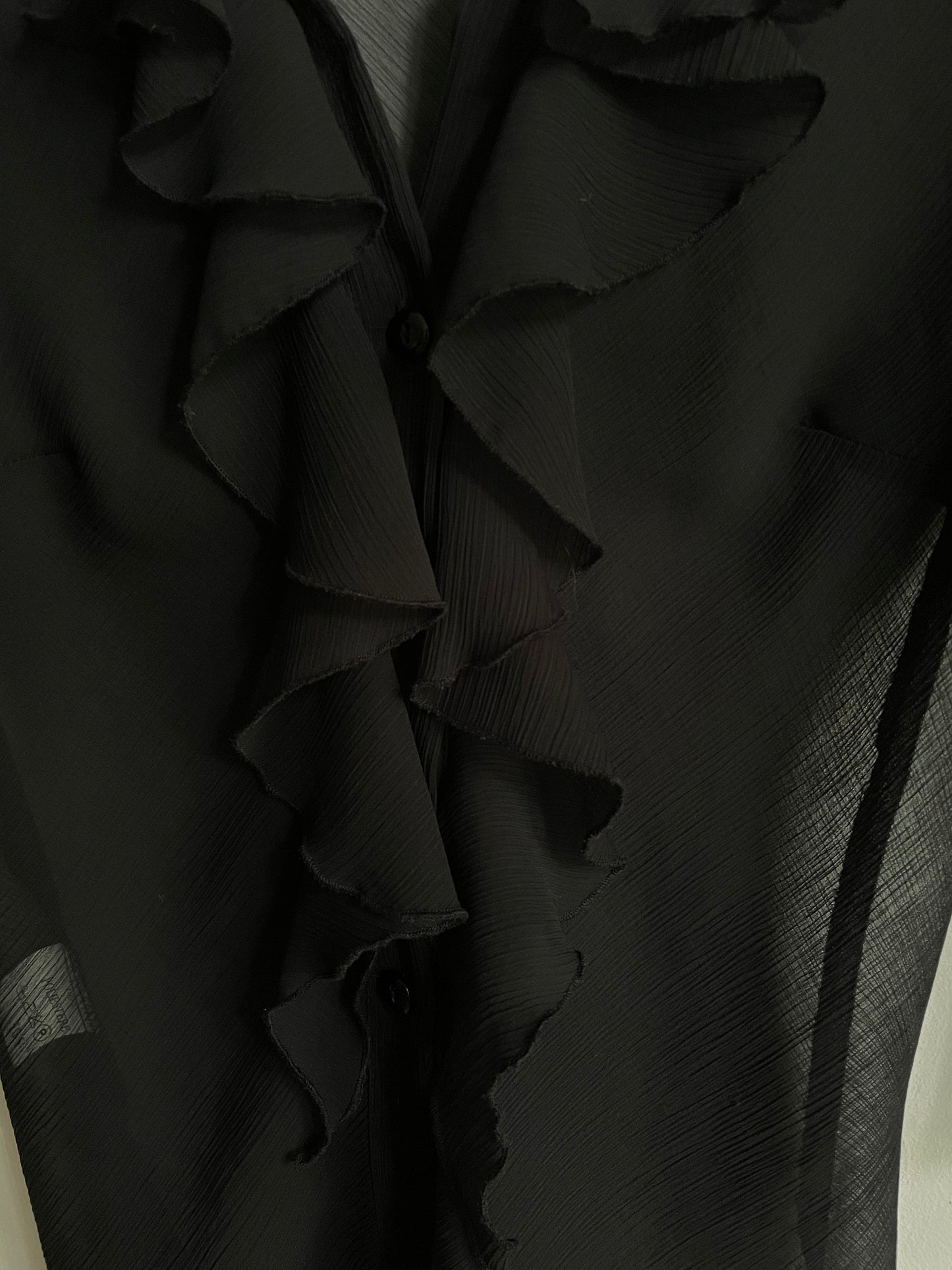 Sexy sheer black woman blouse, Ruffle button up shirt, Party outfit, Couture Punk shirt, See through shirt, Sexy blouse