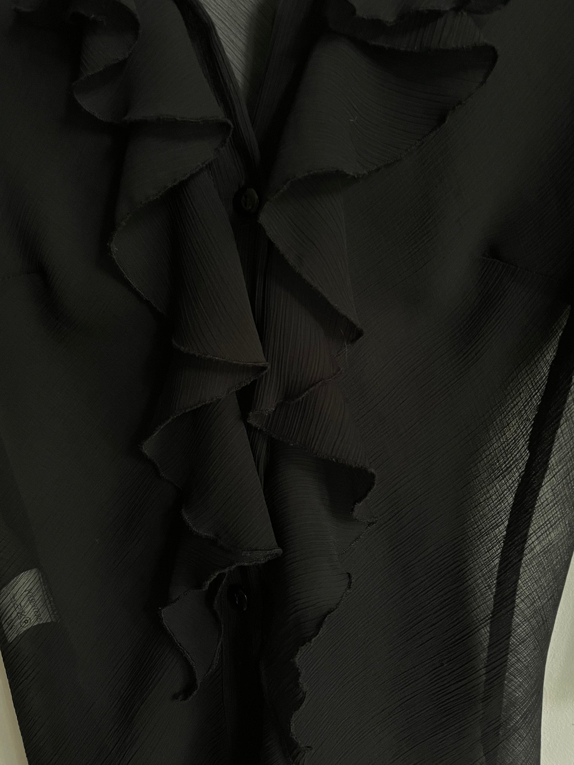 Sexy sheer black woman blouse, Ruffle button up shirt, Party outfit, Couture Punk shirt, See through shirt, Sexy blouse