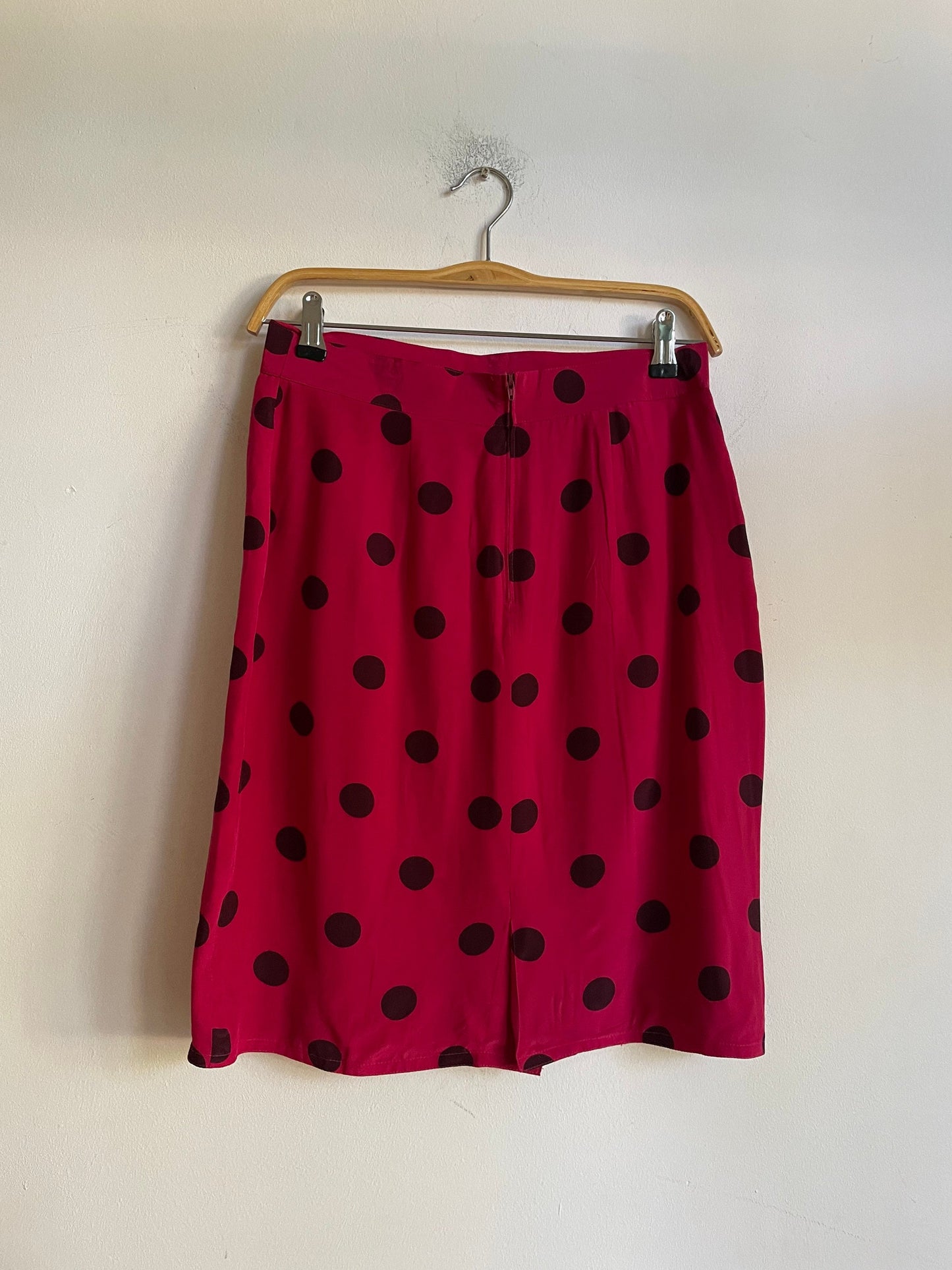 Vintage pink 100 % silk polka dot pencil skirt, Retro feminine high waist midi skirt, Festive midi skirt, 1940s - 1960s summer skirt, M