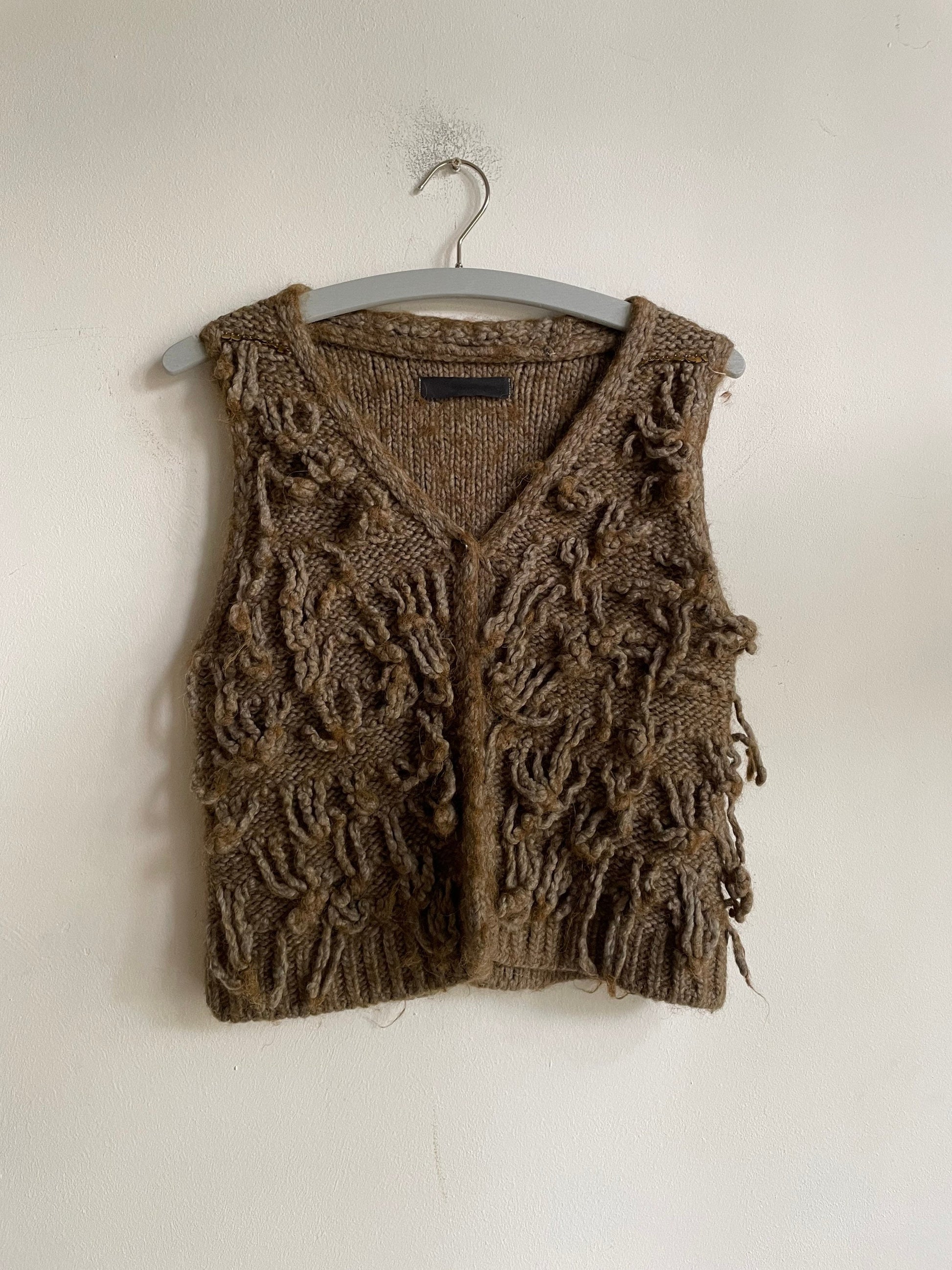 Alpaca wool blend brown waistcoat, Stylish textured woman gilet, Earthy boho beach clothing, bohemian outfit