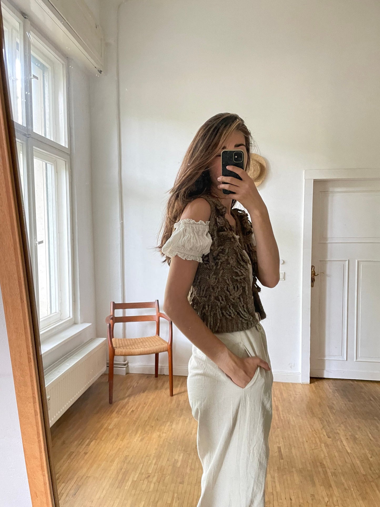 Alpaca wool blend brown waistcoat, Stylish textured woman gilet, Earthy boho beach clothing, bohemian outfit