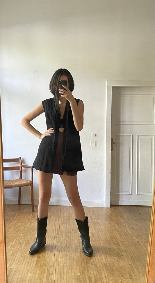 Dark academia Long black waistcoat, Gothic vest, Vintage black jacket, Goth clothing, Black party mini dress, Vampire costume cardigan