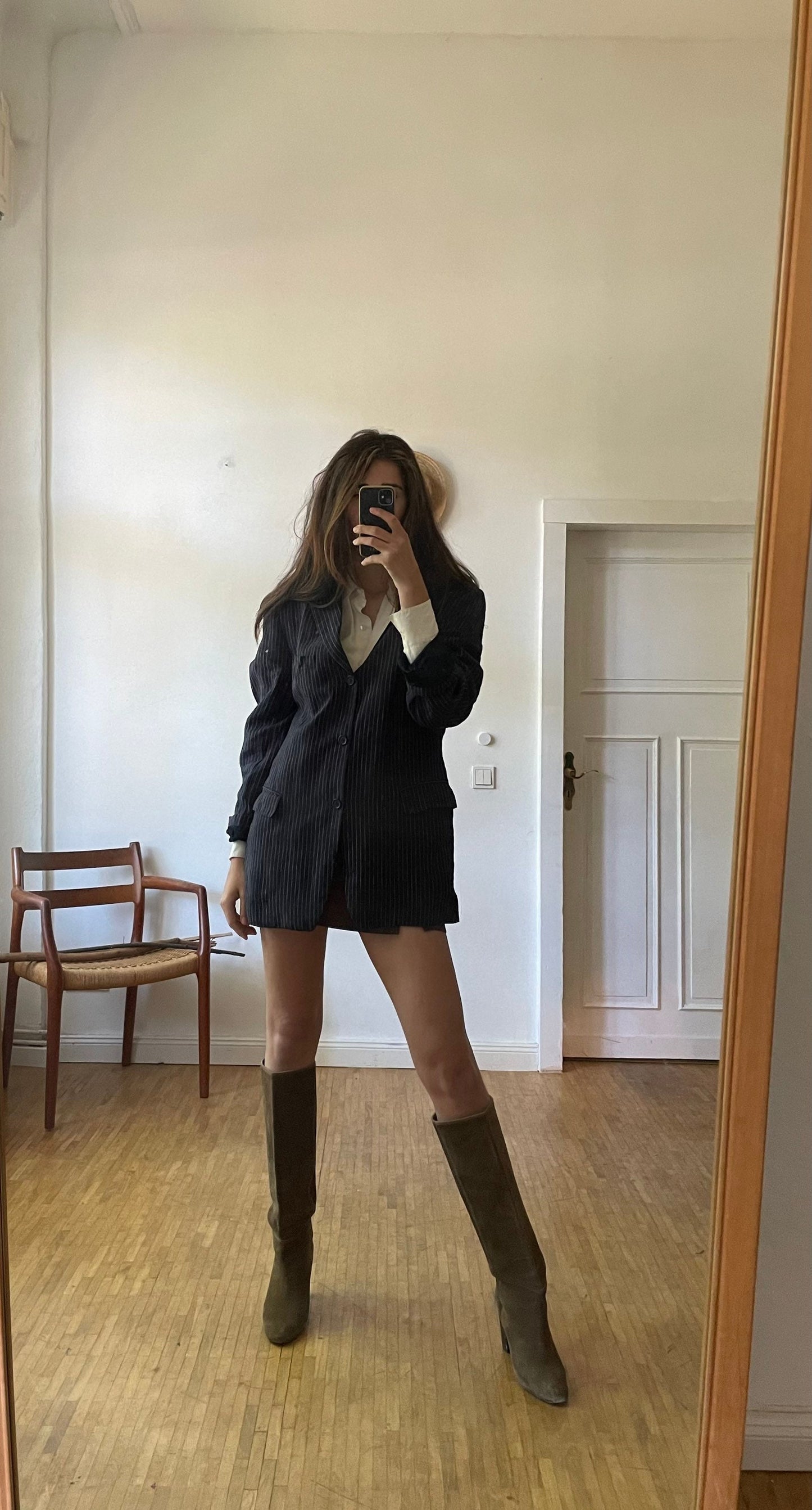 Navy blue pin stripe blazer jacket, Vintage smart jacket, Dark Academia blazer, Girlboss clothing, Emily in Paris blazer, Oversized coat