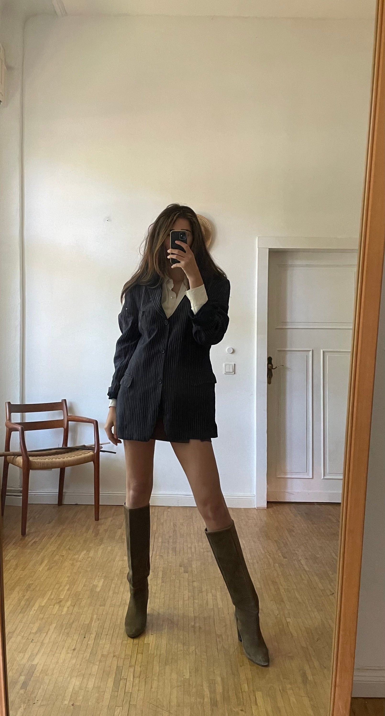 Navy blue pin stripe blazer jacket, Vintage smart jacket, Dark Academia blazer, Girlboss clothing, Emily in Paris blazer, Oversized coat