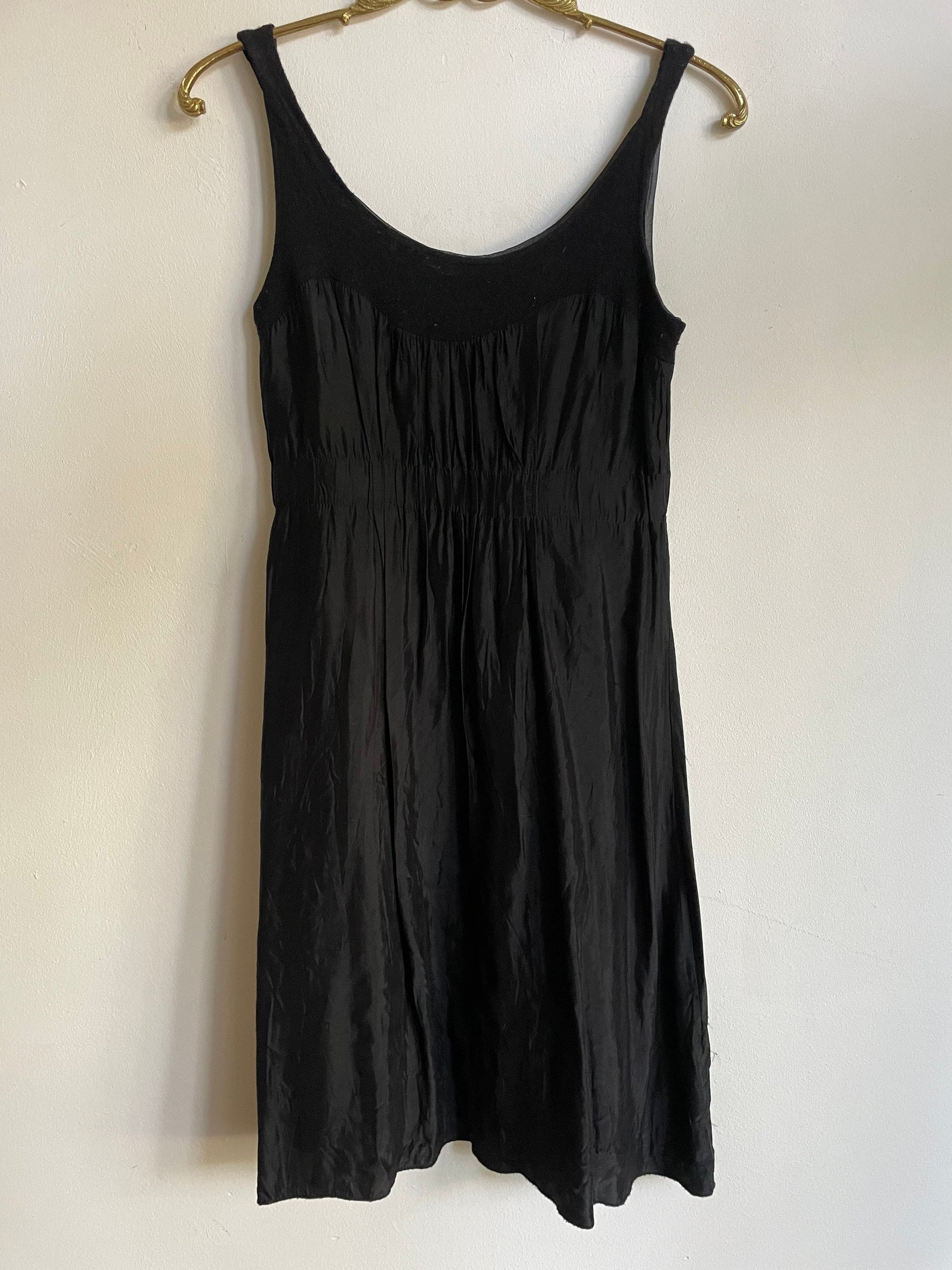 Dorothee Schumacher black mini dress – wool blend neckline, silk-feel body, size S, elegant party-ready fit