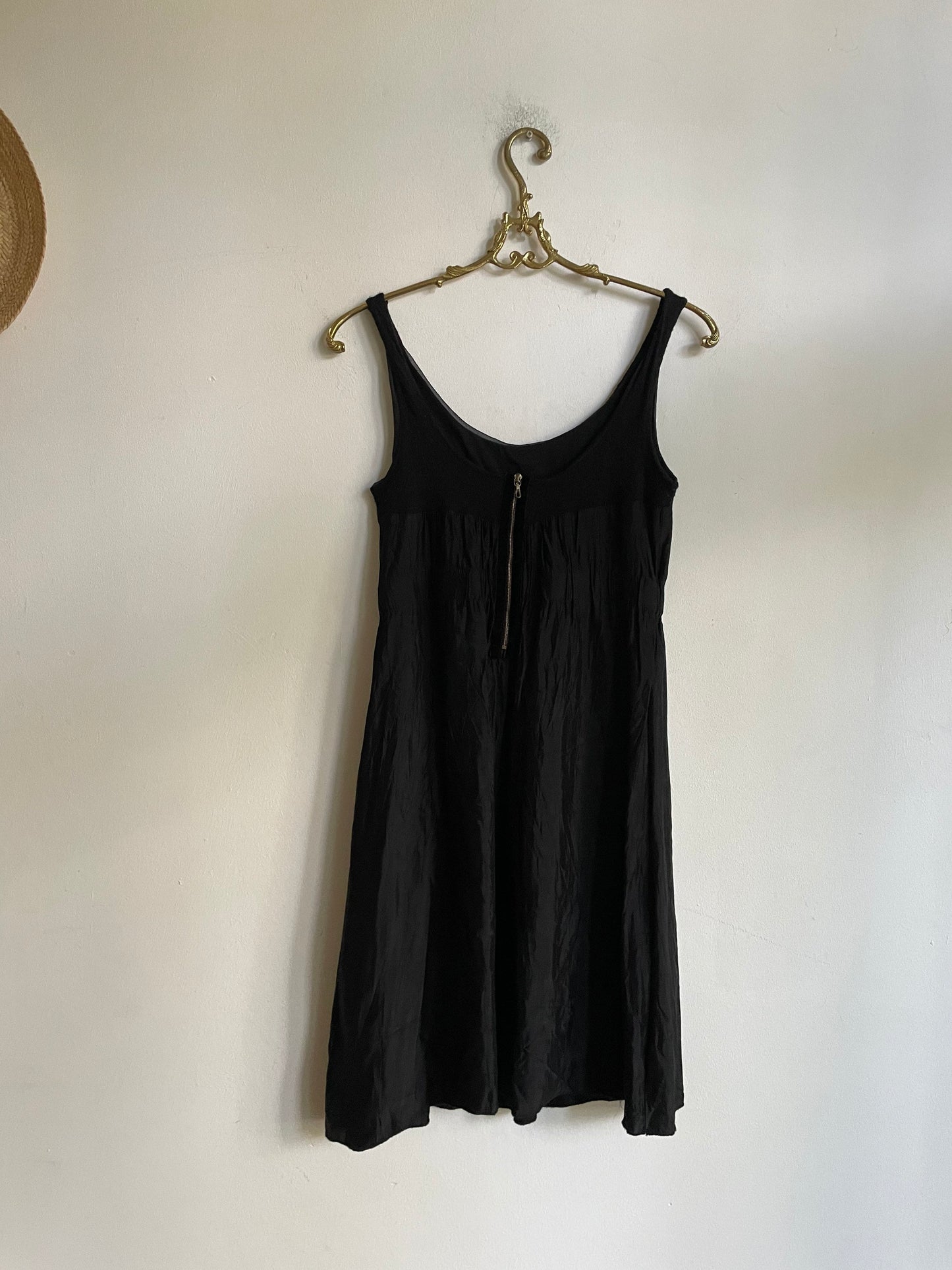 Dorothee Schumacher black mini dress – wool blend neckline, silk-feel body, size S, elegant party-ready fit