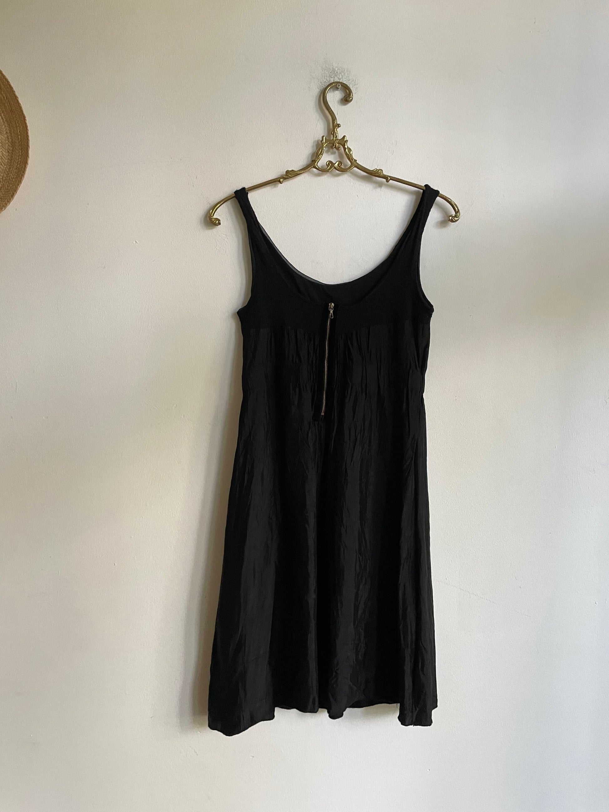 Dorothee Schumacher black mini dress – wool blend neckline, silk-feel body, size S, elegant party-ready fit