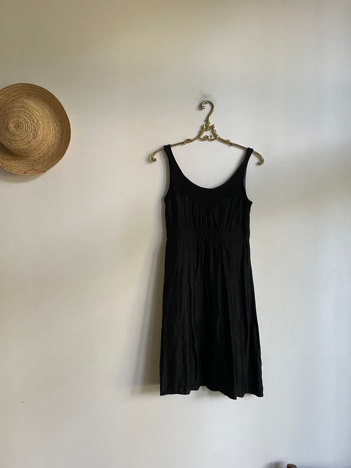 Dorothee Schumacher black mini dress – wool blend neckline, silk-feel body, size S, elegant party-ready fit