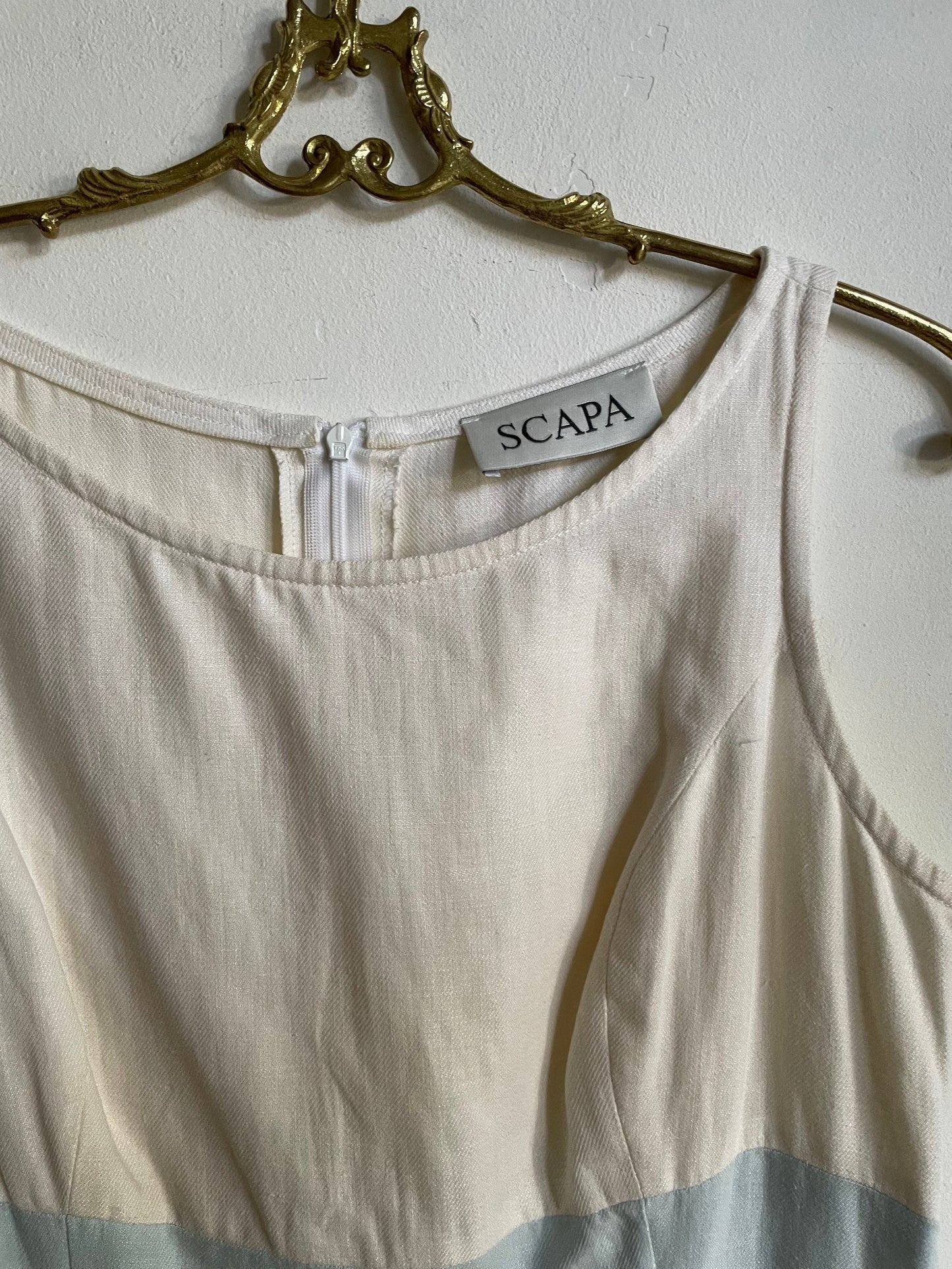 SCAPA light blue and white designer pencil dress, Linen summer dress,