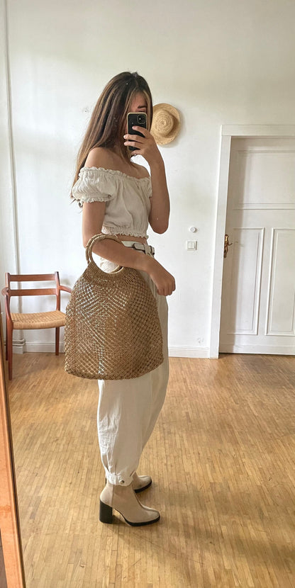 Vintage Macrame Jute Market Bag — back view