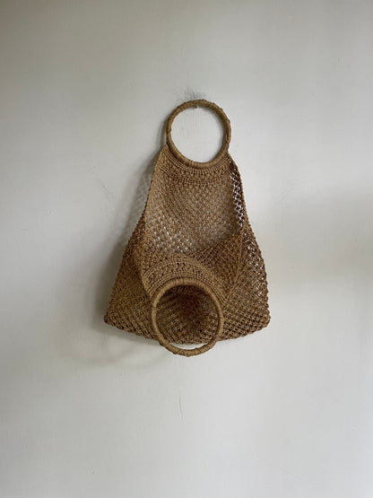 Vintage Macrame Jute Market Bag — fabric close-up