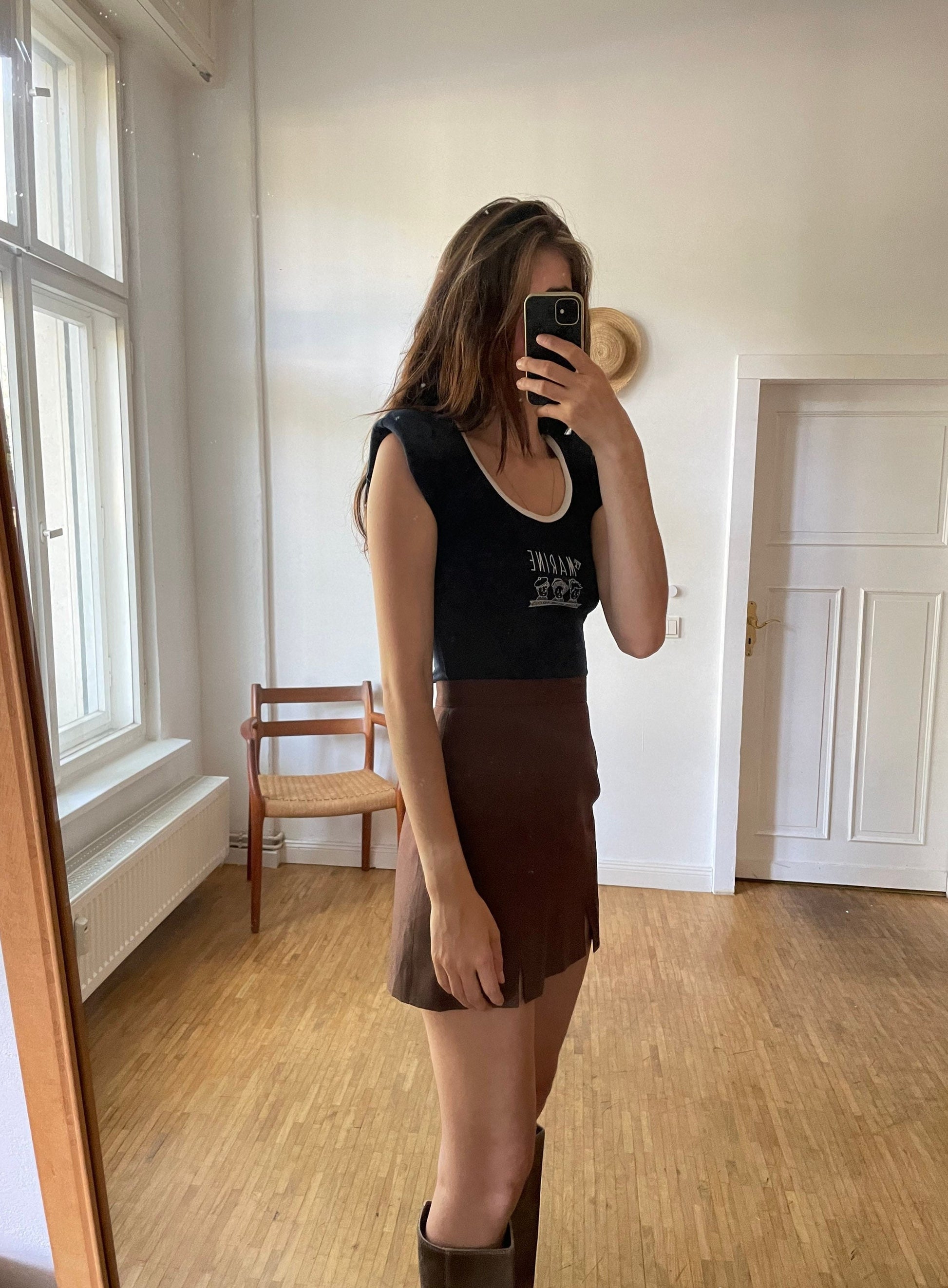 Vintage Marine body, Retro blue bodysuit, Comfortable open neck top with padded shoulders.