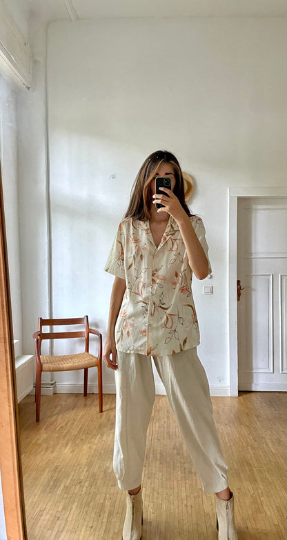 Vintage Floral Blouse, Romantic Short Sleeve Shirt, 100 Polyester