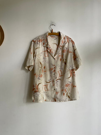 Vintage Floral Blouse, Romantic Short Sleeve Shirt, 100 Polyester