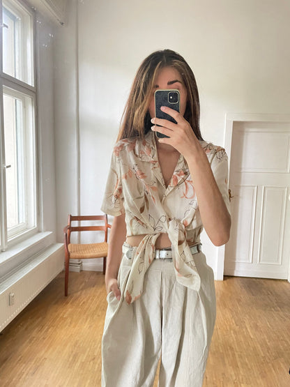 Vintage Floral Blouse, Romantic Short Sleeve Shirt, 100 Polyester