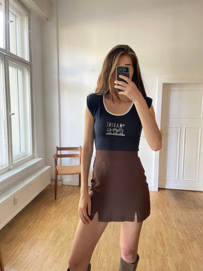 Retro Blue Vintage Marine Bodysuit — fabric close-up