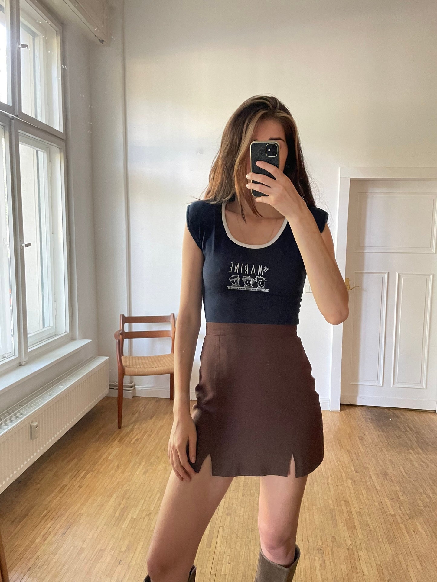 Vintage Marine body, Retro blue bodysuit, Comfortable open neck top with padded shoulders.