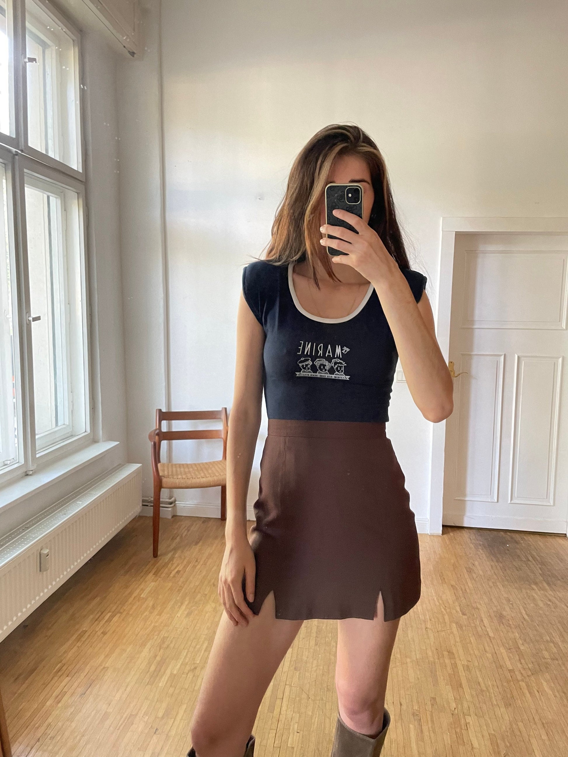 Vintage Marine body, Retro blue bodysuit, Comfortable open neck top with padded shoulders.