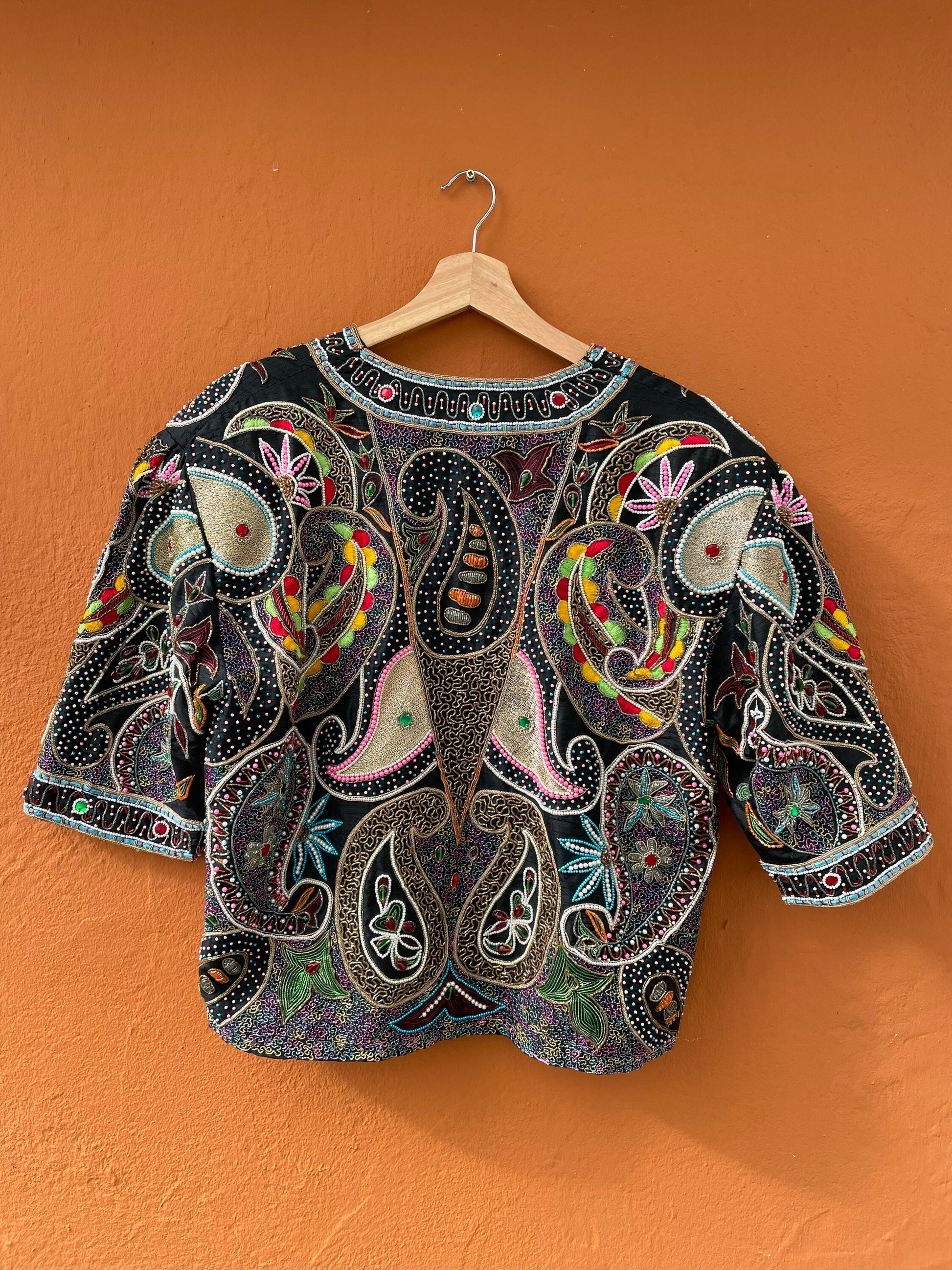 Silk beaded bohemian jacket, Sevilla embellished evening coat, One of a kind vintage piece, Sparkling eyecatcher outfit, Boho summer wear