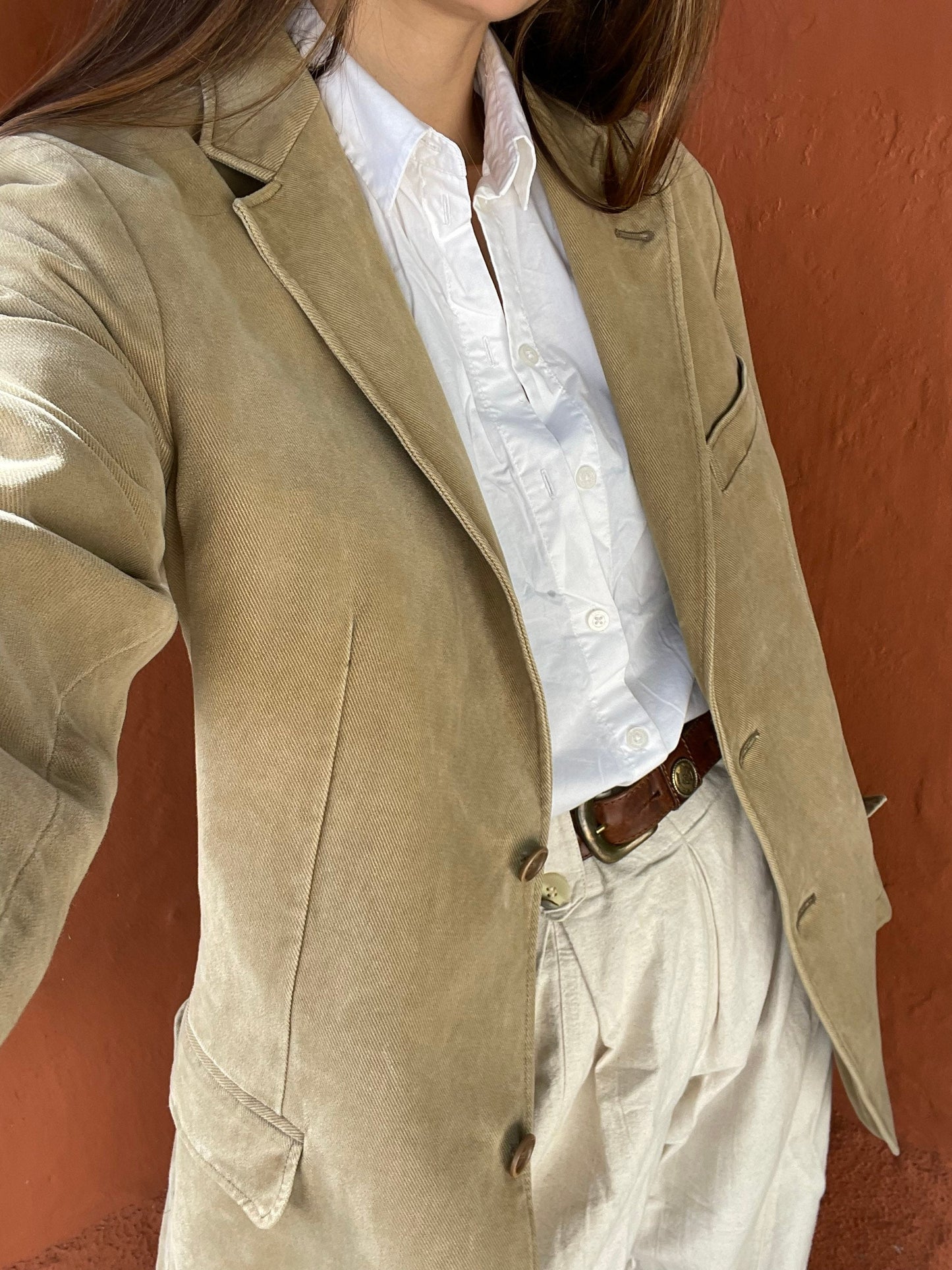 Beige Vintage Oversized Blazer Jacket — detail