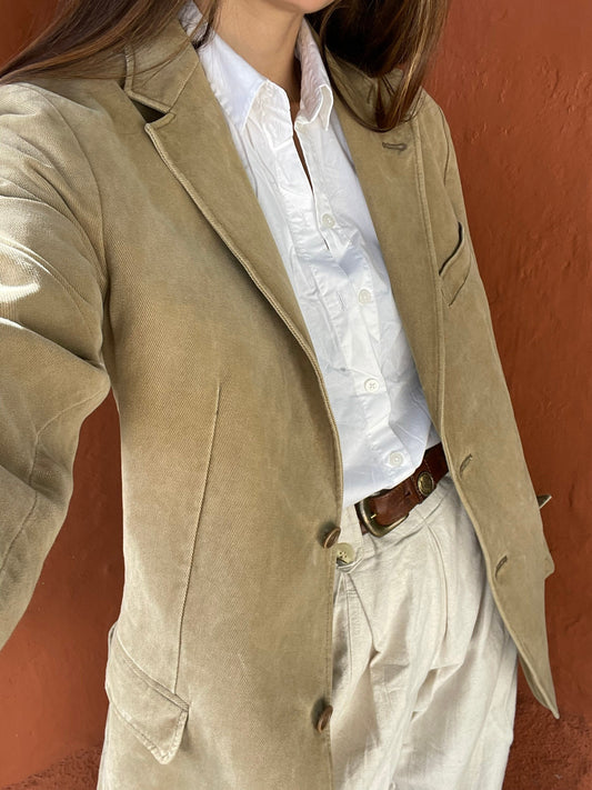 Light Academia tweed jacket, Brown beige smart Americana, vintage Massimo Dutti Oversized jacket, Tan casual designer jacket, L