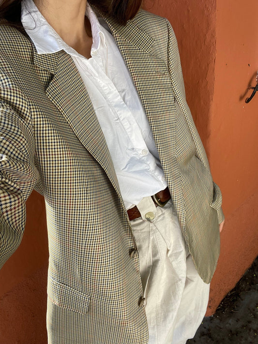 LOEWE plaid blazer jacket, Beige double breasted blazer in wool, Vintage Light academia blazer, Warm fall blazer, Designer Men's clothing