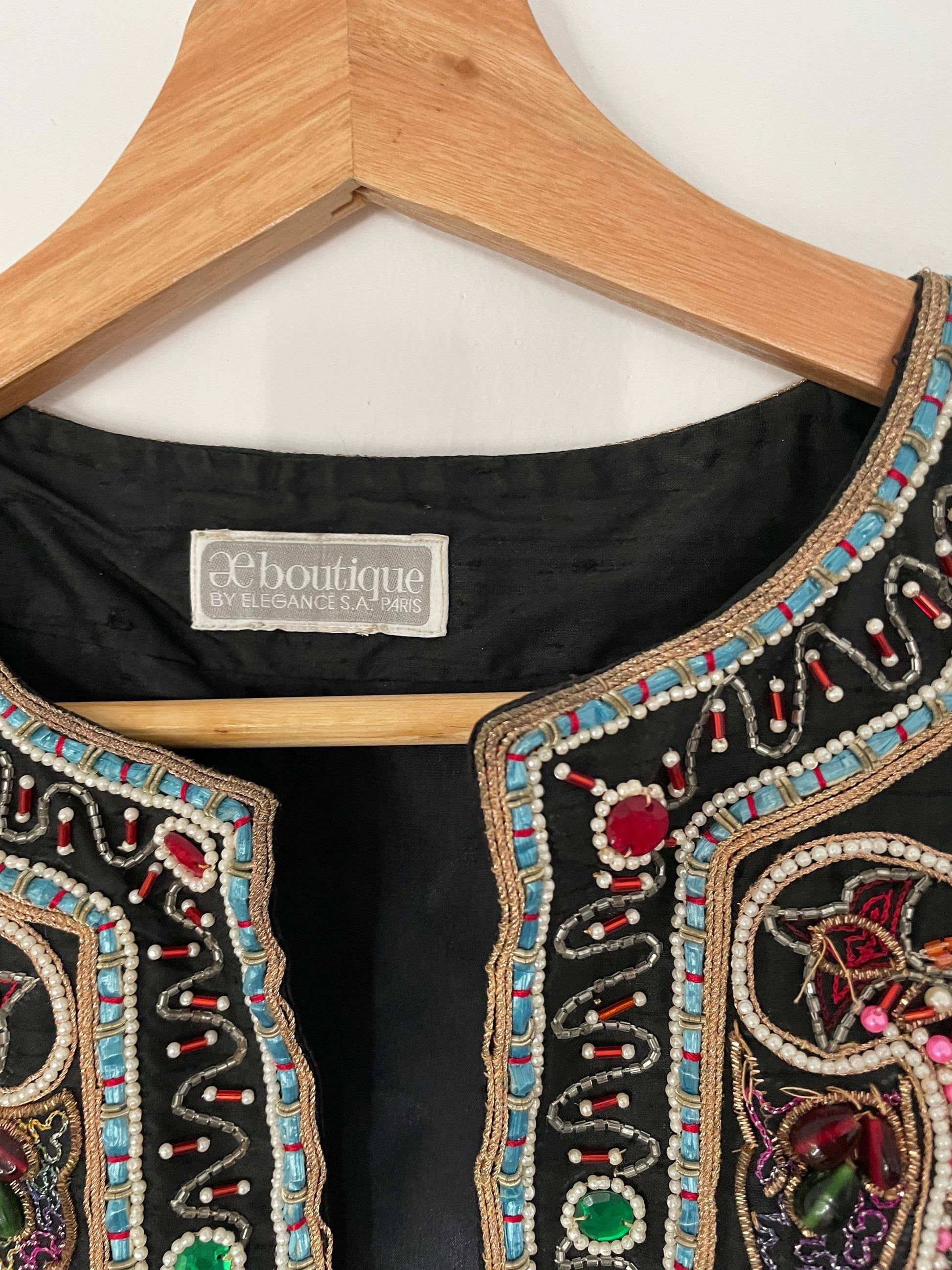 Silk beaded bohemian jacket, Sevilla embellished evening coat, One of a kind vintage piece, Sparkling eyecatcher outfit, Boho summer wear