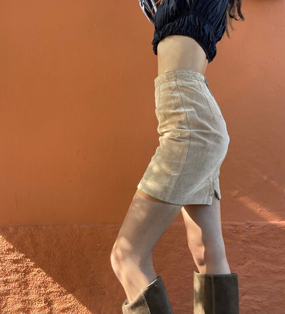 Oatmeal Suede Leather Mini Skirt — additional view 5
