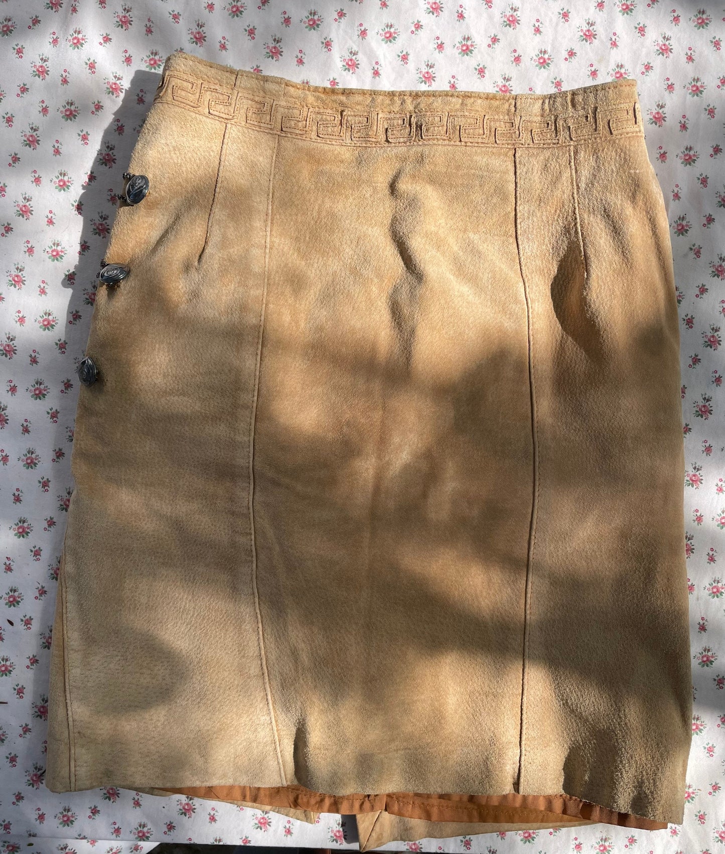 Earthy oatmeal suede leather mini skirt, Genuine leather vintage short skirt, Beige natural clothing, Tan tight short skirt, 70s