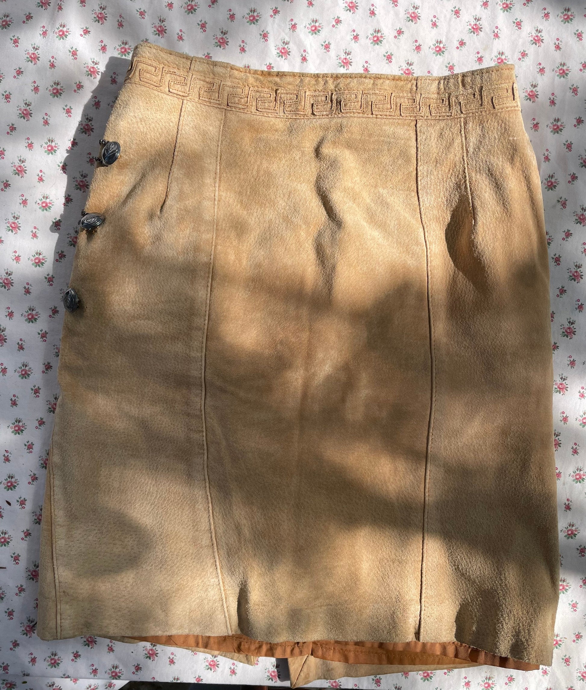Earthy oatmeal suede leather mini skirt, Genuine leather vintage short skirt, Beige natural clothing, Tan tight short skirt, 70s